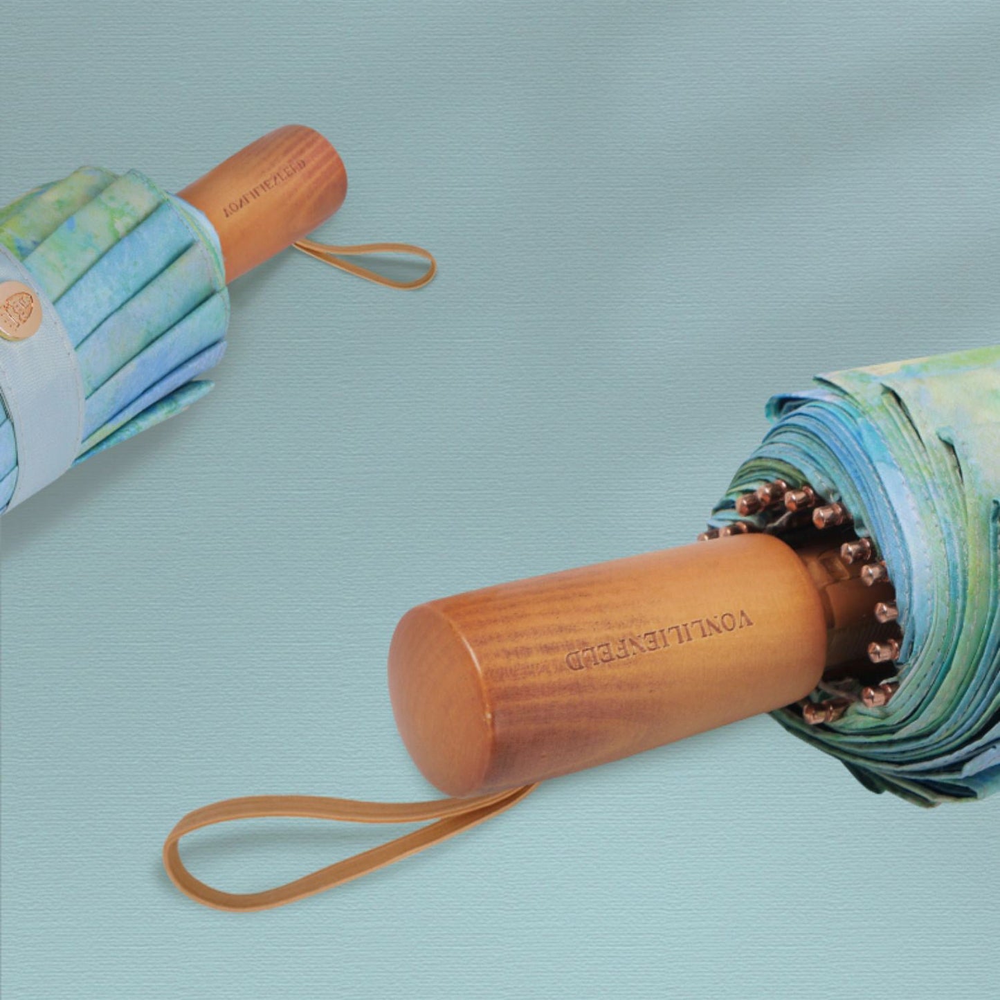 Water Lilies折りたたみ傘 - Light Green