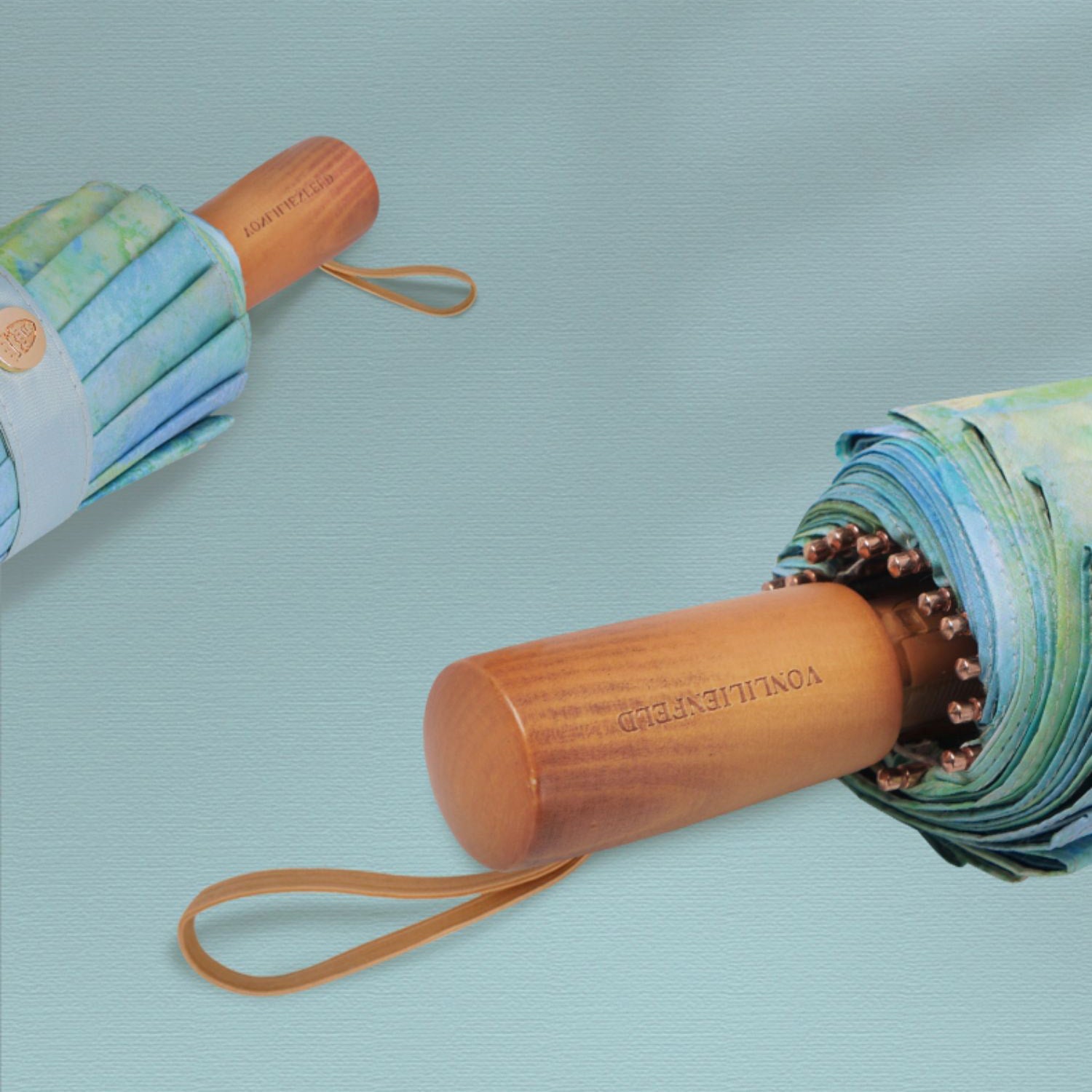 Water Lilies折りたたみ傘 - Light Green