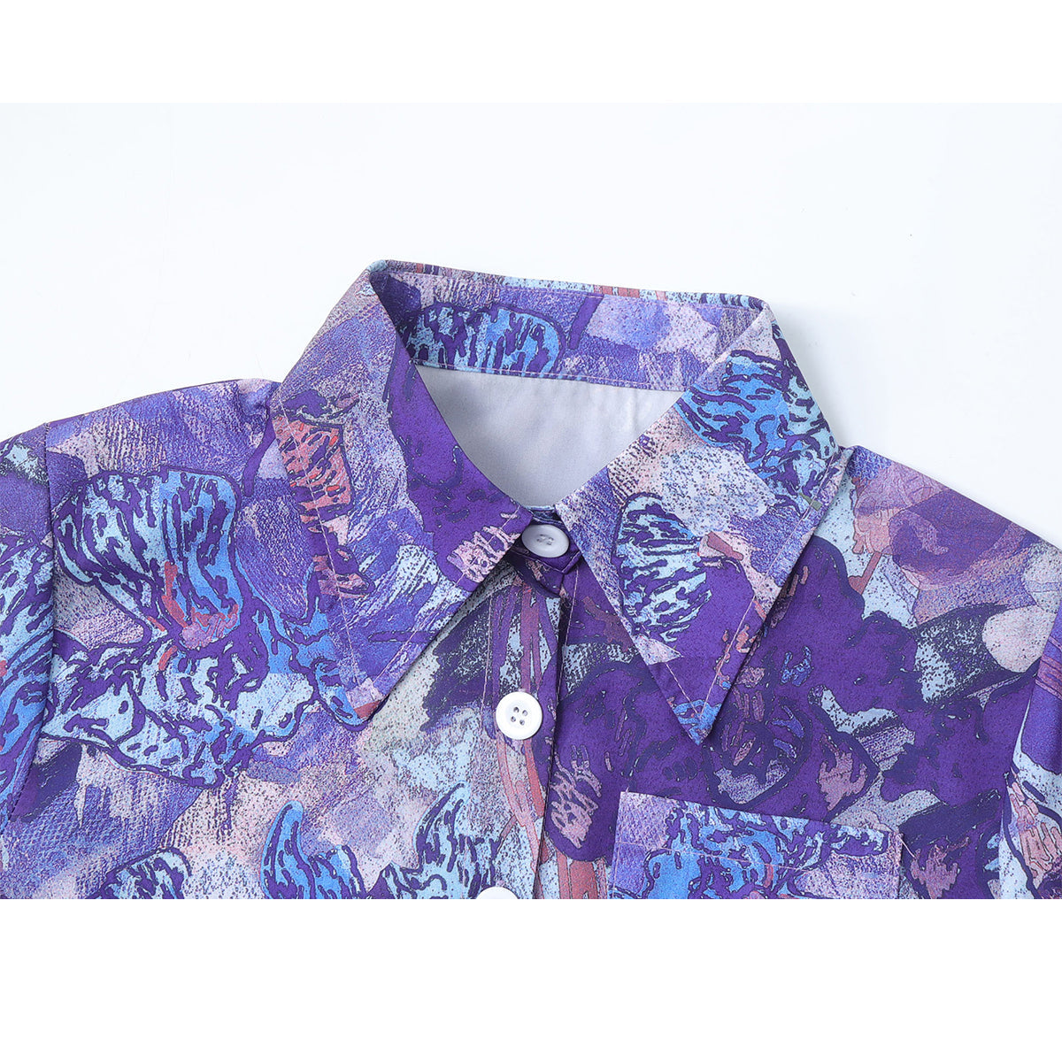 本紫の花の抽象画ショートシャツ