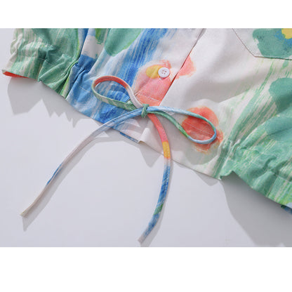 油絵の花絵画ショートシャツ