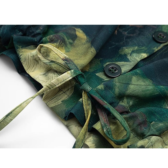 濃緑の油彩画ショートシャツ