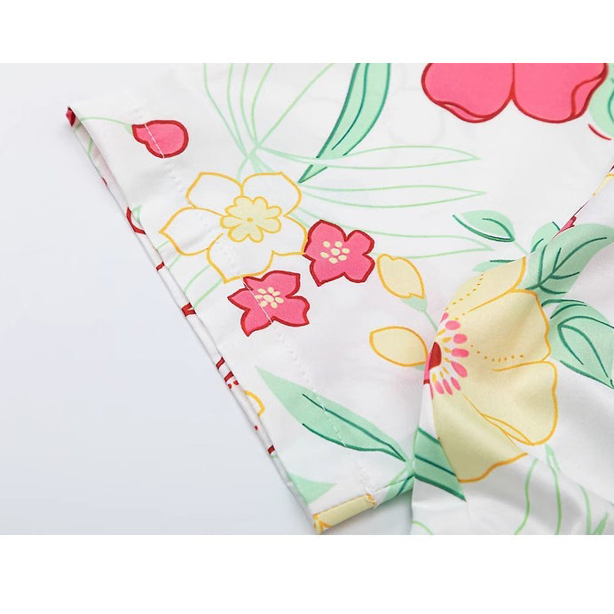 南国の花の挿絵ショートシャツ