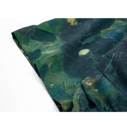 濃緑の油彩画ショートシャツ