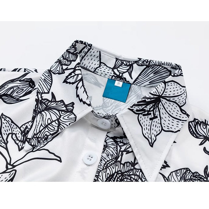 百合の花の線画ショートシャツ