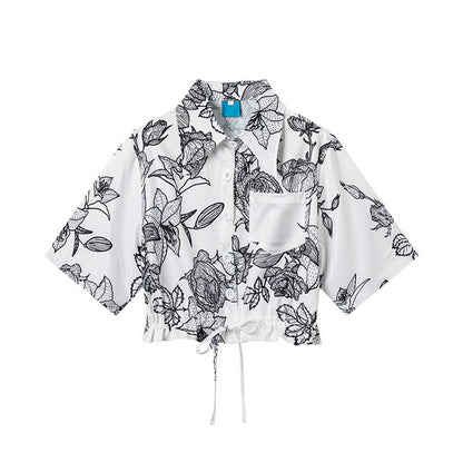 百合の花の線画ショートシャツ