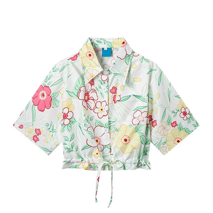 南国の花の挿絵ショートシャツ