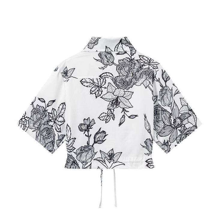 百合の花の線画ショートシャツ