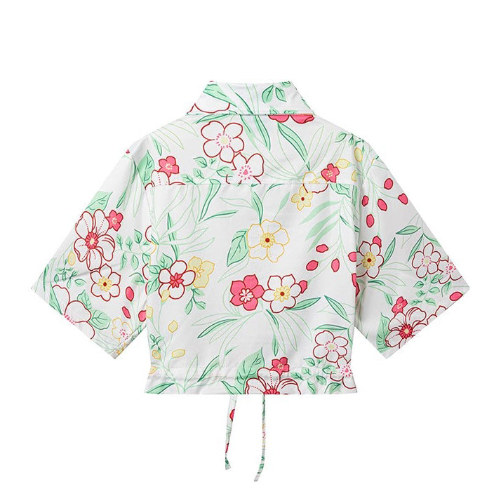 南国の花の挿絵ショートシャツ