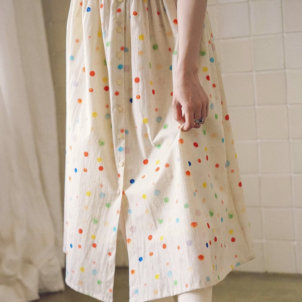 Retro rainbow polka dot suspender dress