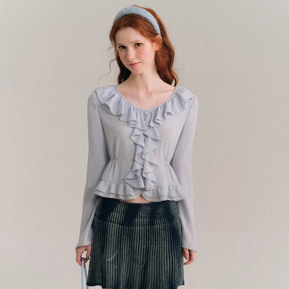 Sea blue broken ruffled French shirt top