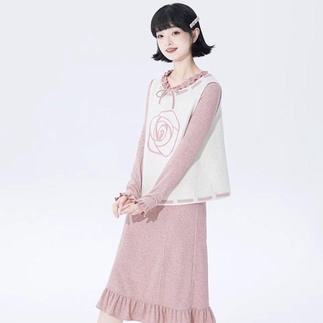 shallot good tailoring original rose embroidery knit vest