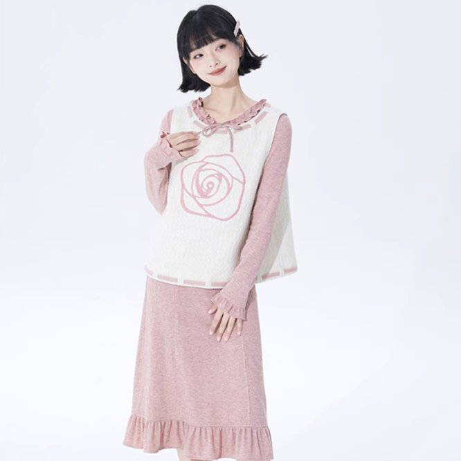 shallot good tailoring original rose embroidery knit vest