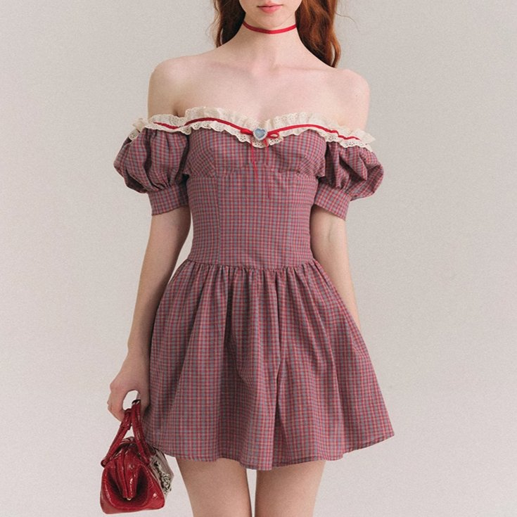 Sparkling Deep Sea Plaid French Temperament Bow Dress