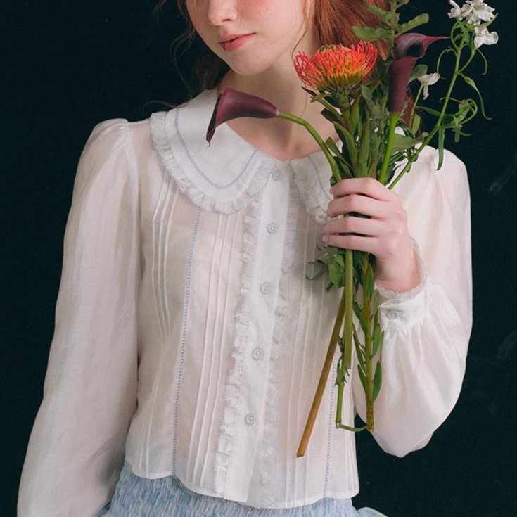 Tencel Doll Collar Top French White Shirt