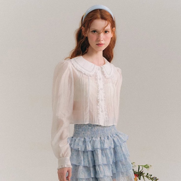 Tencel Doll Collar Top French White Shirt