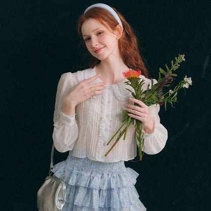 Tencel Doll Collar Top French White Shirt