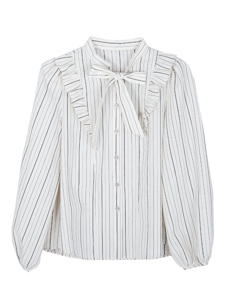 Well-tailored black and white striped long sleeve shirt