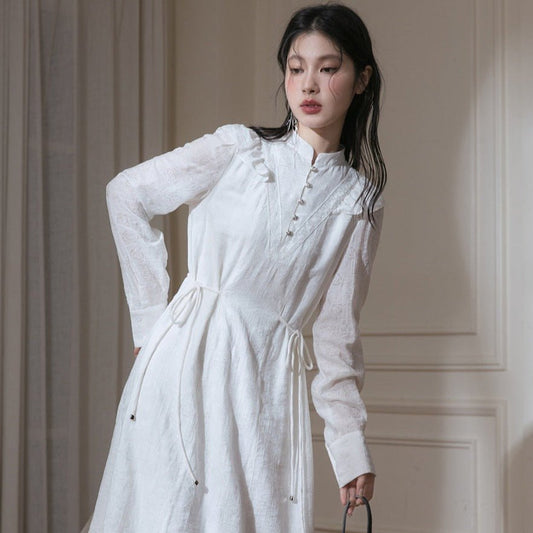 White Rose Romanticism Webbing Small Flying Sleeve Dress