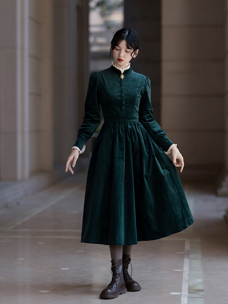 Dark green lady's corduroy dress