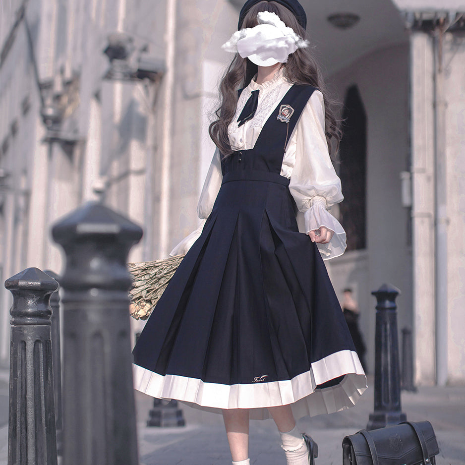 navy blue literary girl jumper skirt and blouse remulia