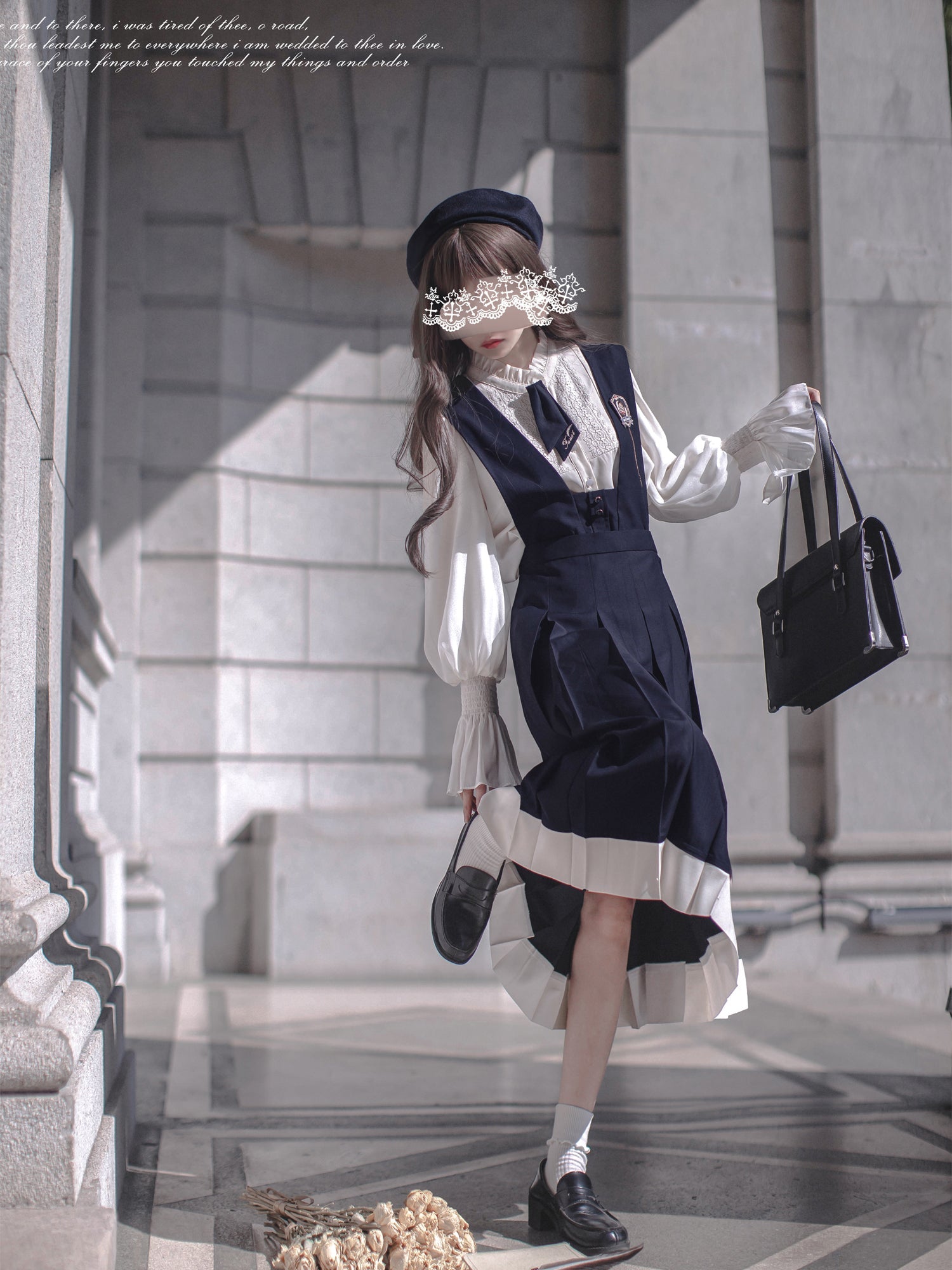 navy blue literary girl jumper skirt and blouse – remulia