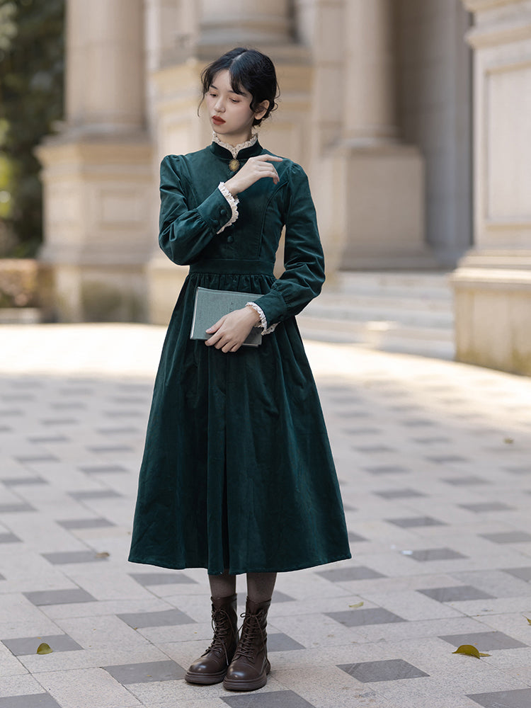Dark green lady's corduroy dress remulia Dark green lady's corduroy dress remulia