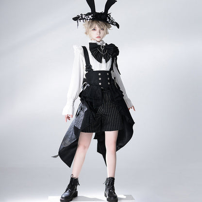 公爵騎士のジャガードコルセットと刺繍ブラウスとストライプハーフパンツとストライプバックリボンとリボンブローチと帽子[2023年7月中旬発送予定]