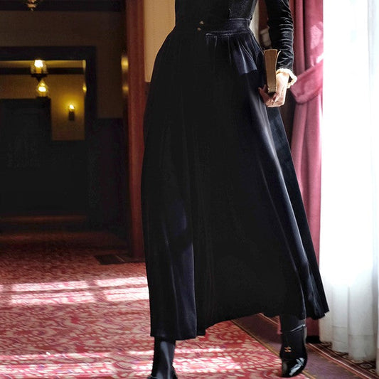 黒の淑女ベルベットロングスカート