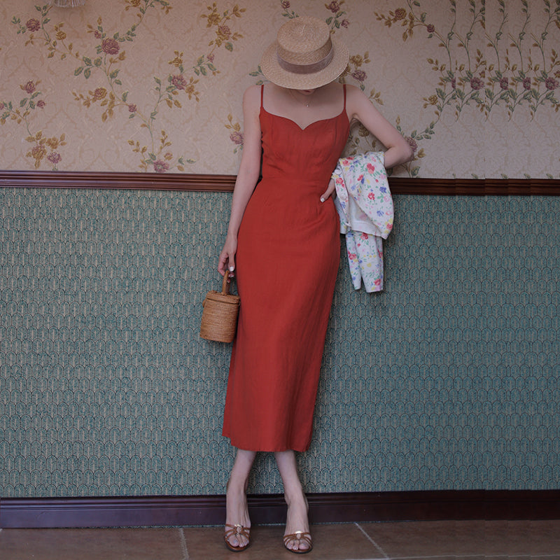 red camisole dress Gela Spaghetti Strap Camisole Dress - RED