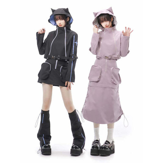 Futuristic Cat Ear Girl Tops and Bottoms