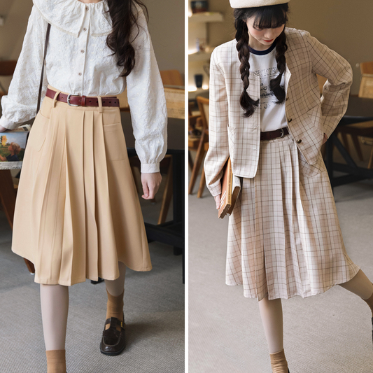 western girl retro pleated skirt