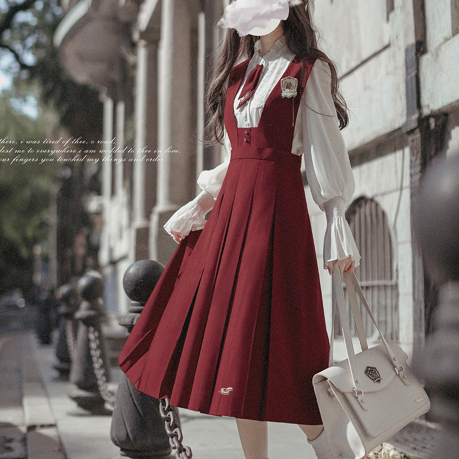 wine red literary girl jumper skirt ＆ blouse – remulia