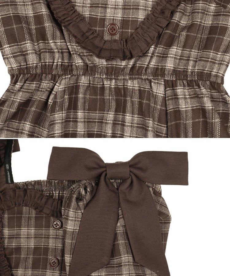 British Girl Big Heart Frill Plaid Dress