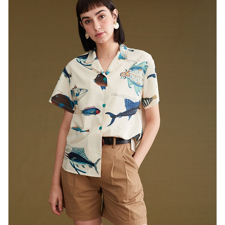 Fish picture book blouse