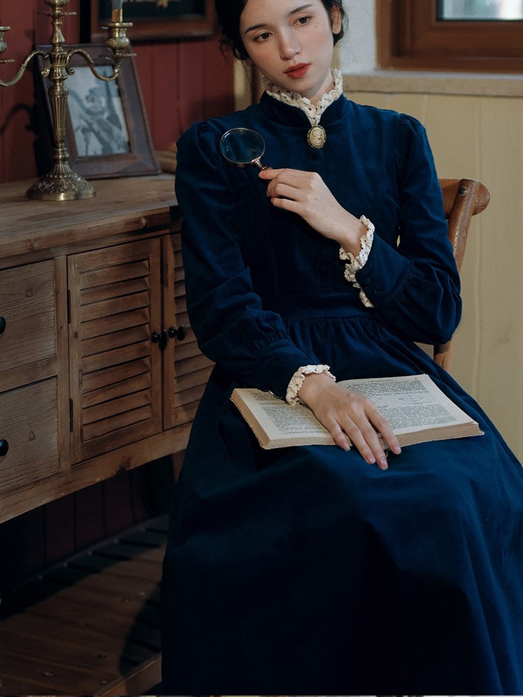 Navy Blue Lady Corduroy Dress remulia Navy Blue Lady Corduroy Dress remulia