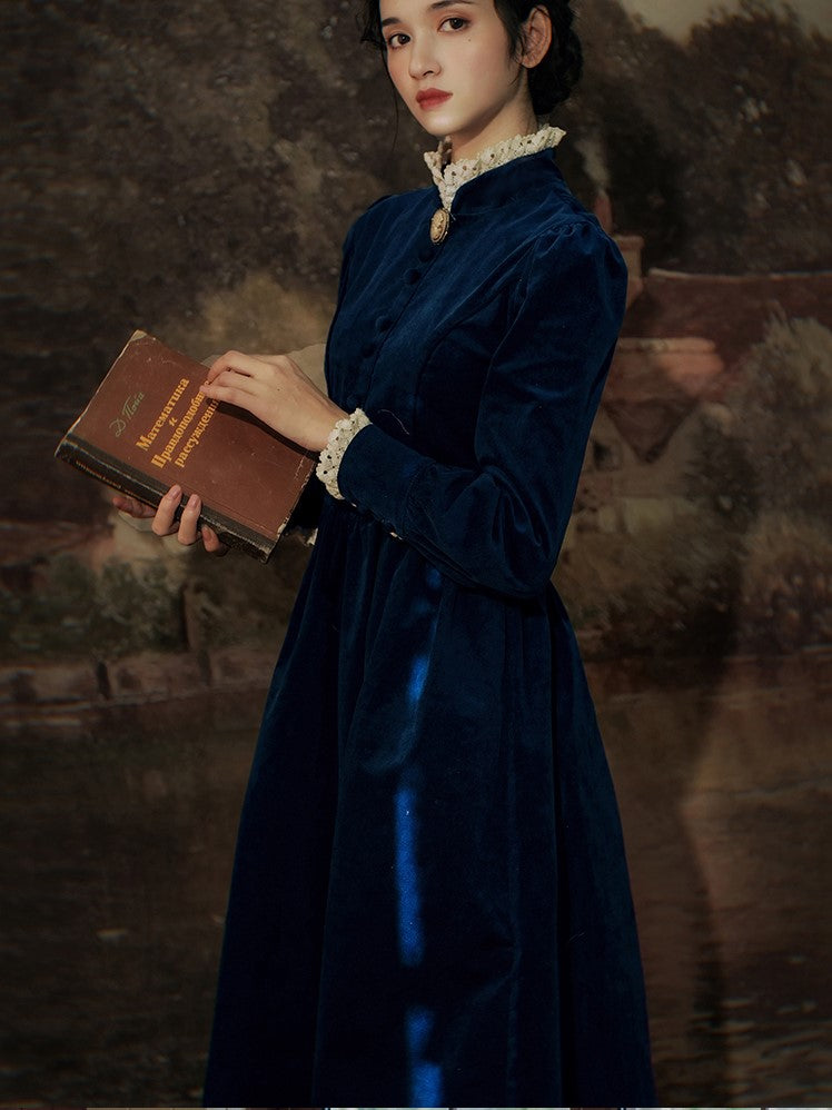 Navy Blue Lady Corduroy Dress remulia Navy Blue Lady Corduroy Dress remulia