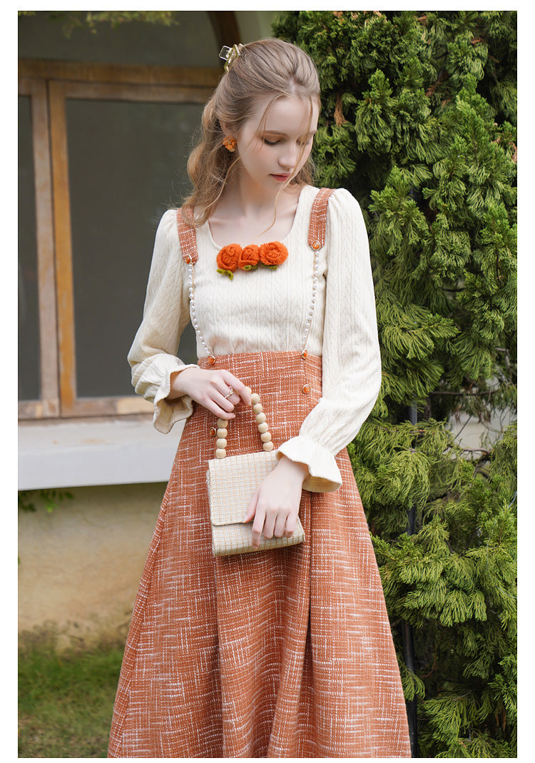 Orange blooming knit top and suspender skirt – remulia