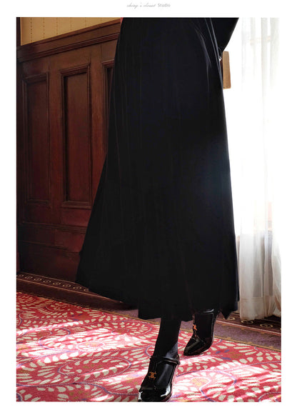 黒の淑女ベルベットロングスカート