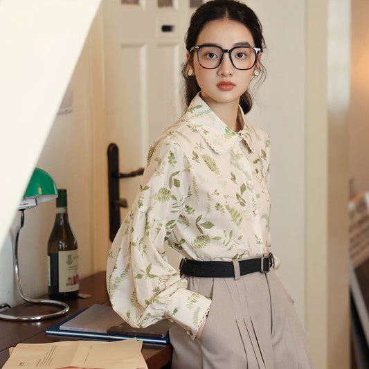 Evergreen pattern retro blouse