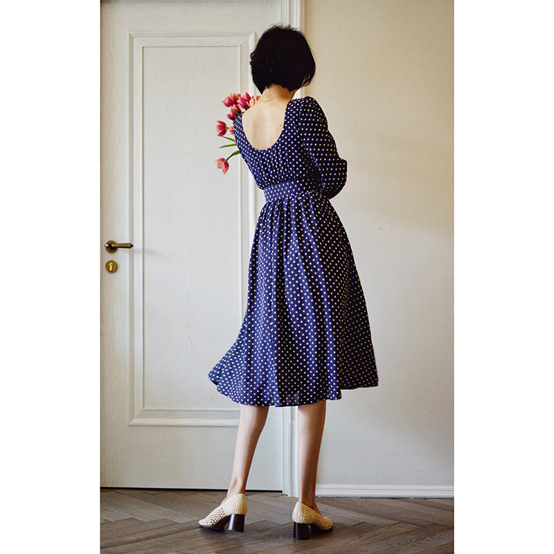 retro navy blue polka dot dress Make every day a twirl-worthy occasion in our Lily Navy Blue Polka Dot Off Shoulder Dress Flirty, fun, and full of vintage charm! #PolkaDotPerfection #VintageVibes #DollyAndDotty