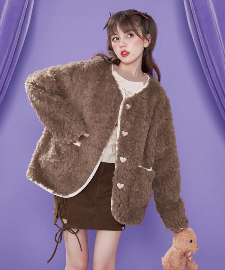 Collarless 2024 fur coat