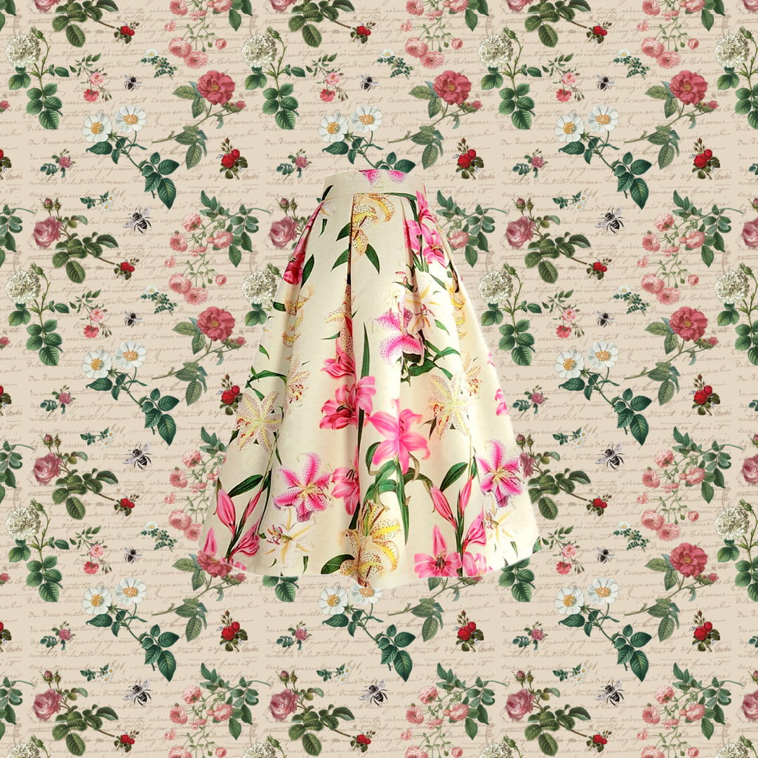 百合の花模様ヘップバーンスカート