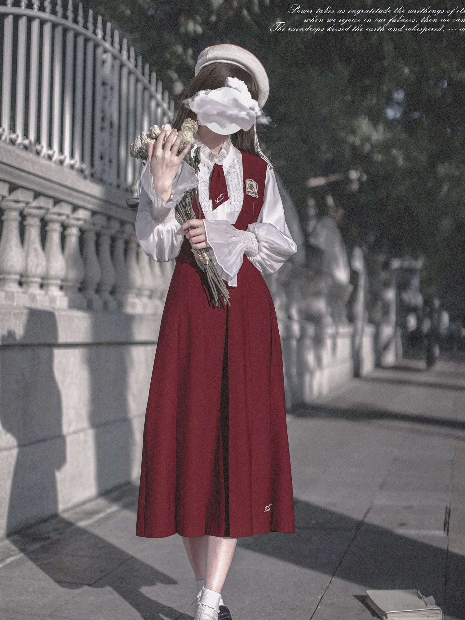 wine red literary girl jumper skirt ＆ blouse