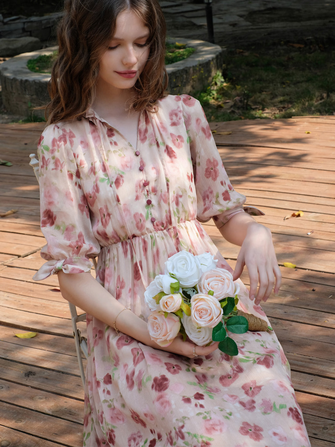 Pale red flower bleeding picture French dress