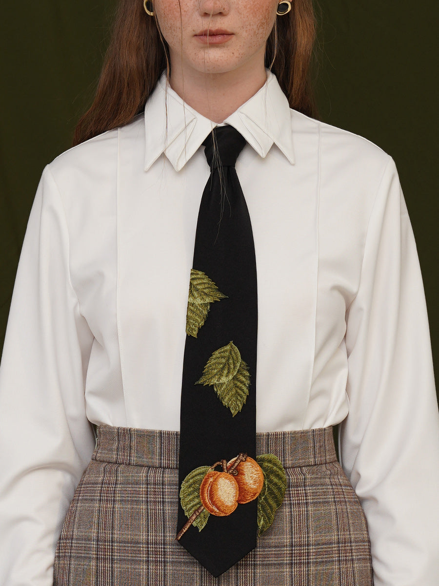 杏子の果実刺繍ネクタイ