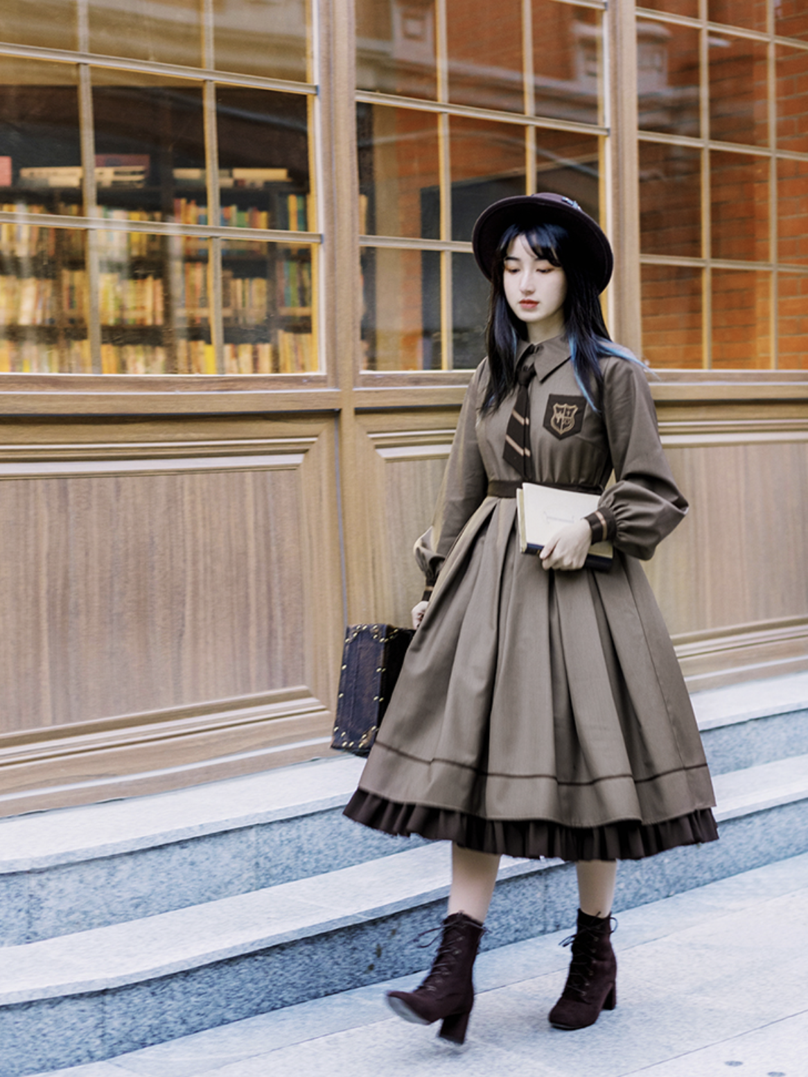British literary girl classical dress and classical cape