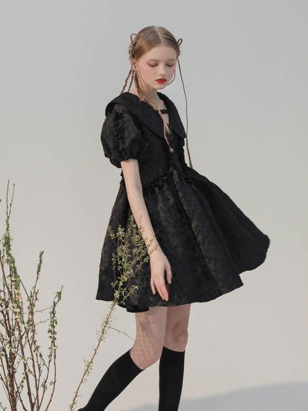 Moonless night flower pattern jacquard dress – remulia