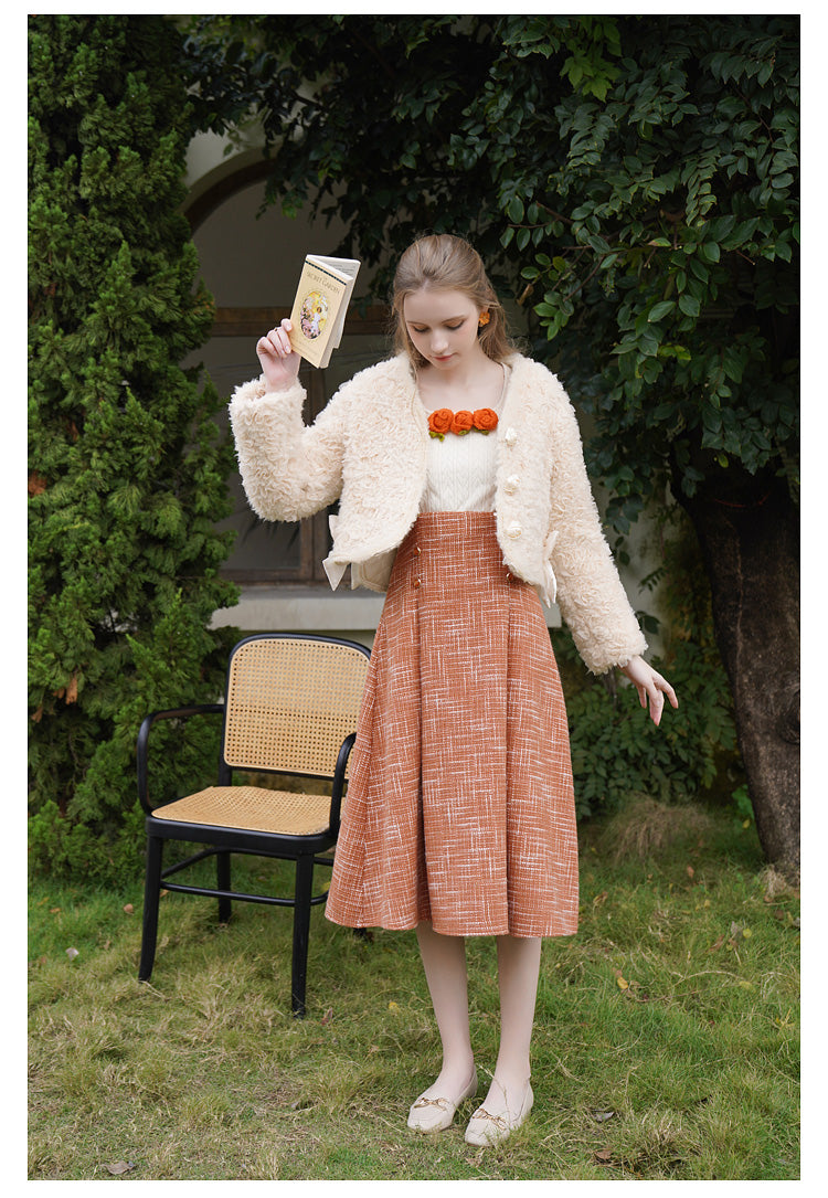 Orange blooming knit top and suspender skirt – remulia