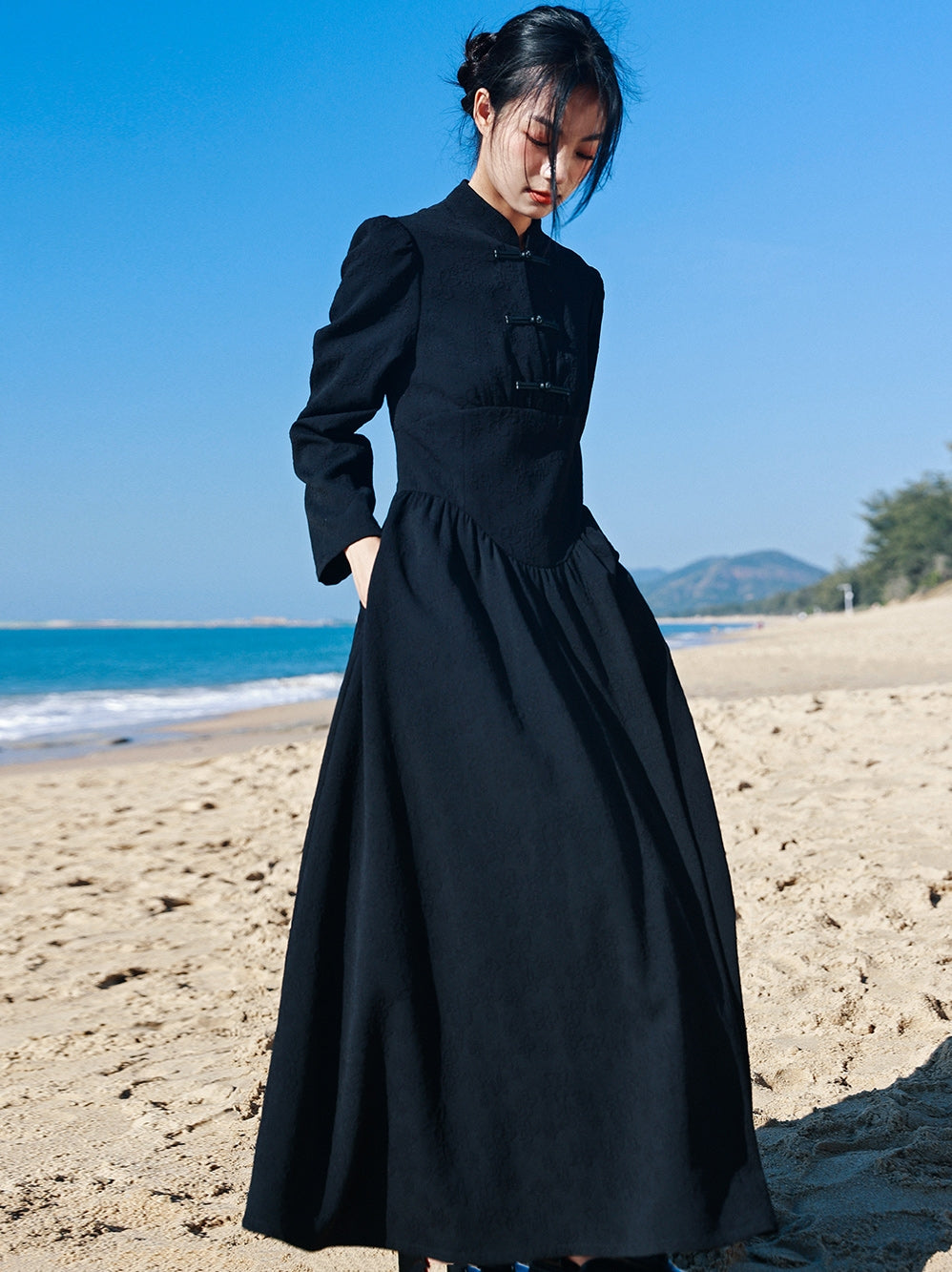 black cheongsam dress New Luxurious Black Satin Phoenix Chinese Long Dress Cheongsam Qipao lcdress