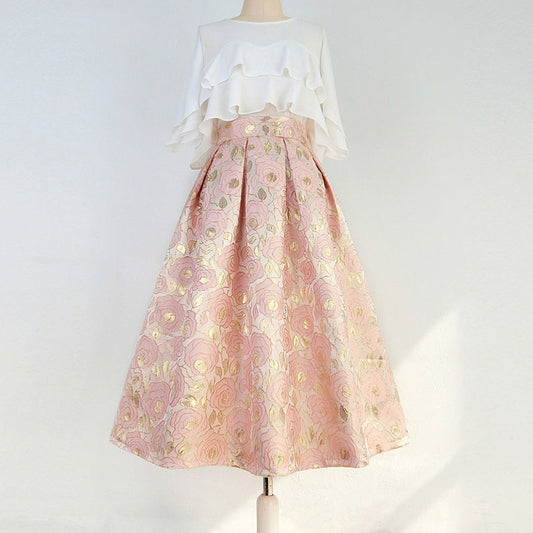 桜色の花群集ヘップバーンスカート